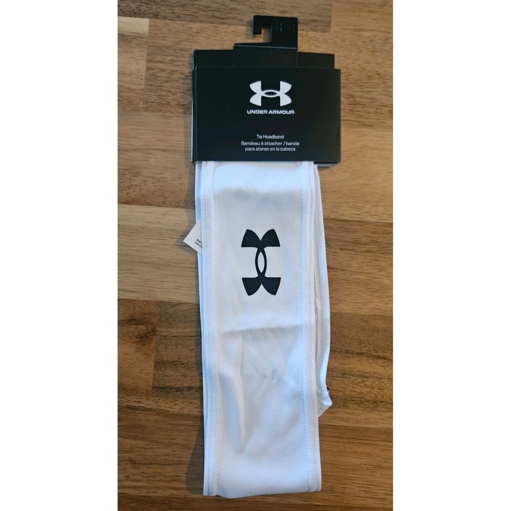 Under Armour White With Black Logo Tie Headband Unisex NWT